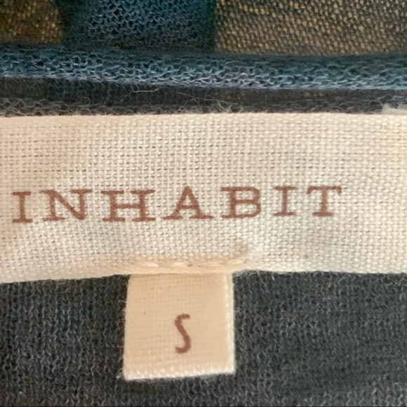 INHABIT Sheer Tonal Striped Scoop Neck Tee Lagoon Blue Size Small - Picture 3 of 16
